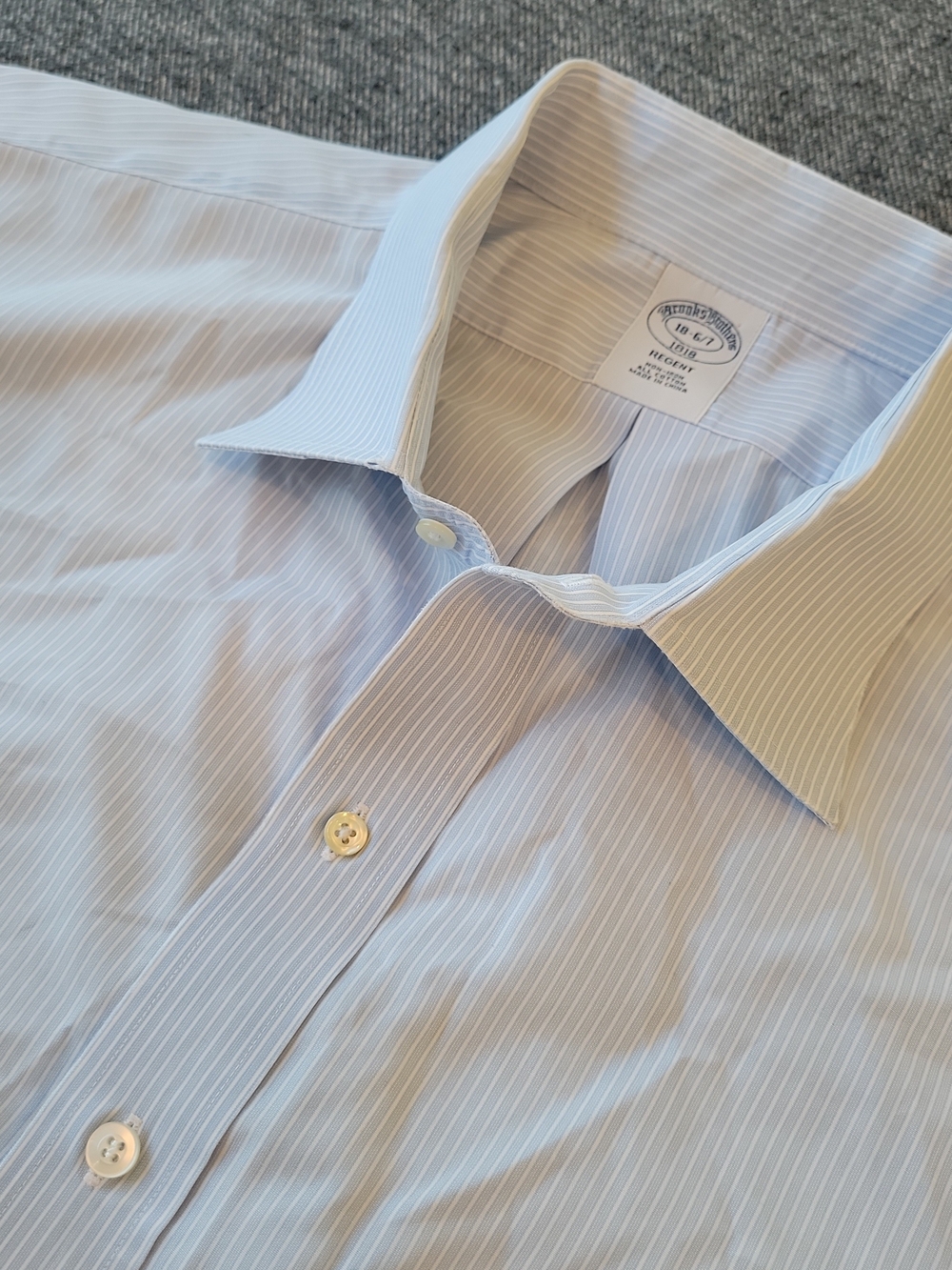 Brooks Brothers Dress Shirt Men's 18 6/7 Regent Blue Striped Non Iron All Cotton